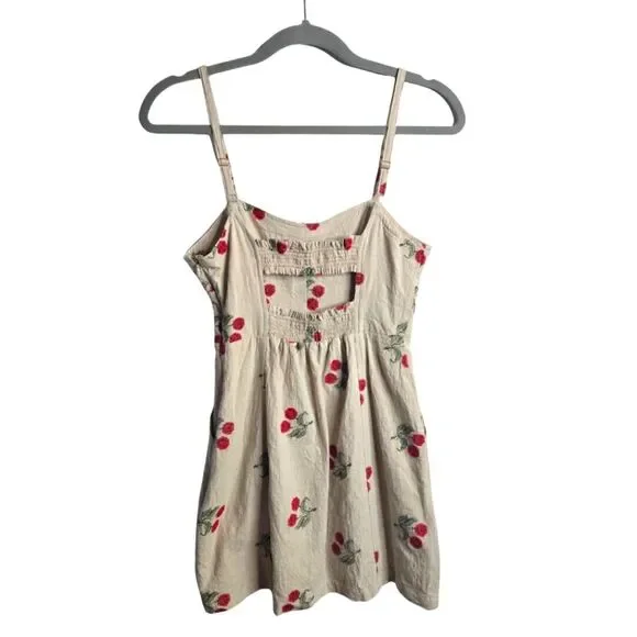 Urban Outfitters Cotton Cherry Mini Dress Empire Waist Sweetheart Neckline Sz S - Picture 3 of 12